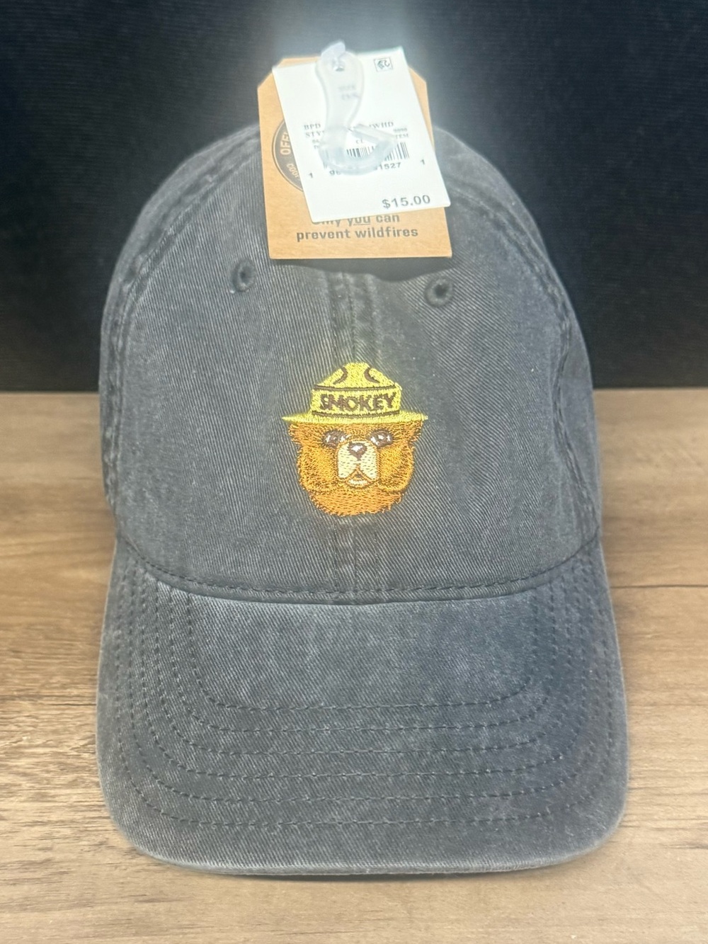 Smokey Bear Embroidered Gray Adjustable Baseball Cap One Size Outdoor